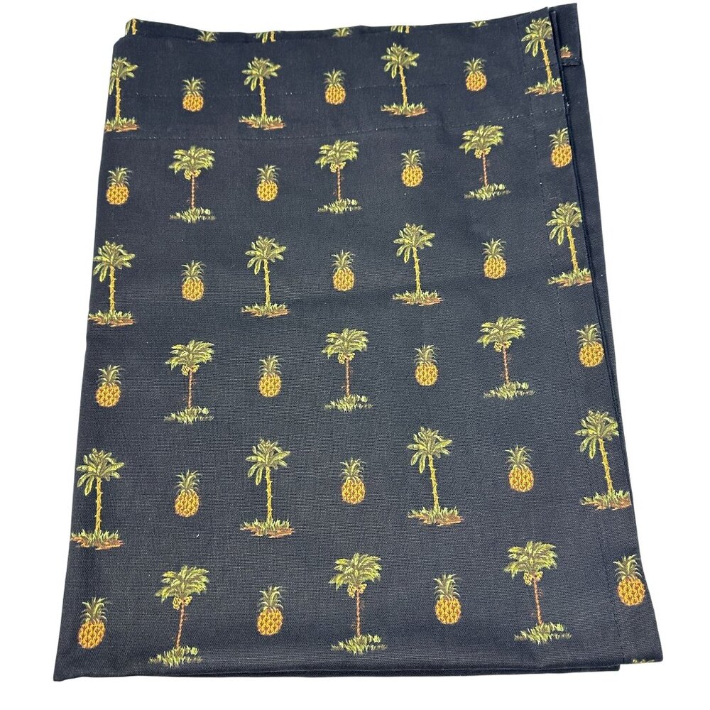 Waverly Tier Curtain Aloha Pineapple Palm Tree Cotton Black Tropical Rod Pocket